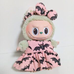 Pink Bat Dress and Matching Bow Handmade Outfit for Made for Labubu